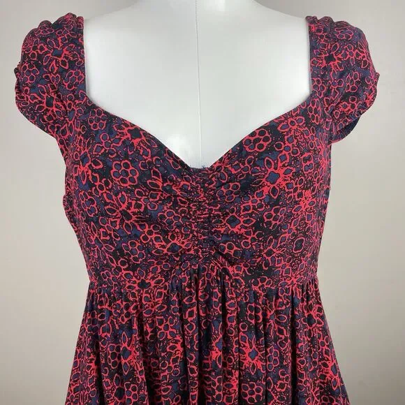 Free People Tabitha Mini Babydoll Boho Dress Cap Sleeve Floral Red Size M - Picture 3 of 11